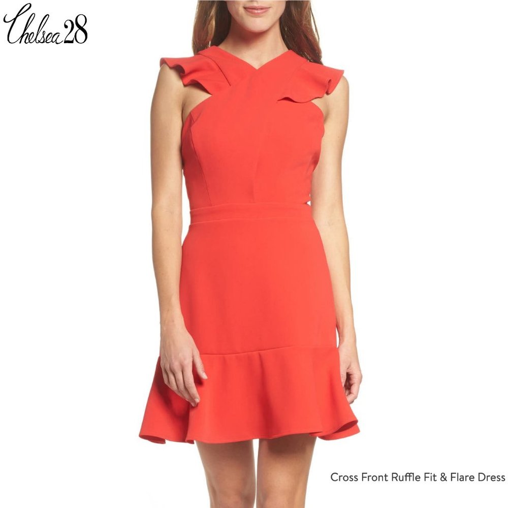 Chelsea28 - Cross Front Ruffle Fit & Flare Dress